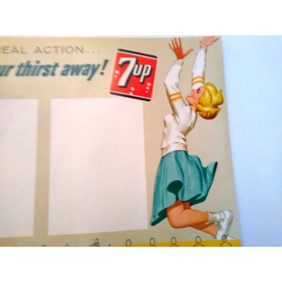7 Up Soda Football Vintage 1950's Book Cover UNUSED Sports Poster Art 2 Sides - Picture 2 of 7